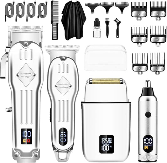 SUNNOW Professional Hair Clippers and Trimmer Set, Beard Trimmer & Foil Shaver & Nose Trimmer Kit for Men, Cordless Mens Clippers and Grooming Kit for Hair Cutting, Beard Styling, Home, Barber