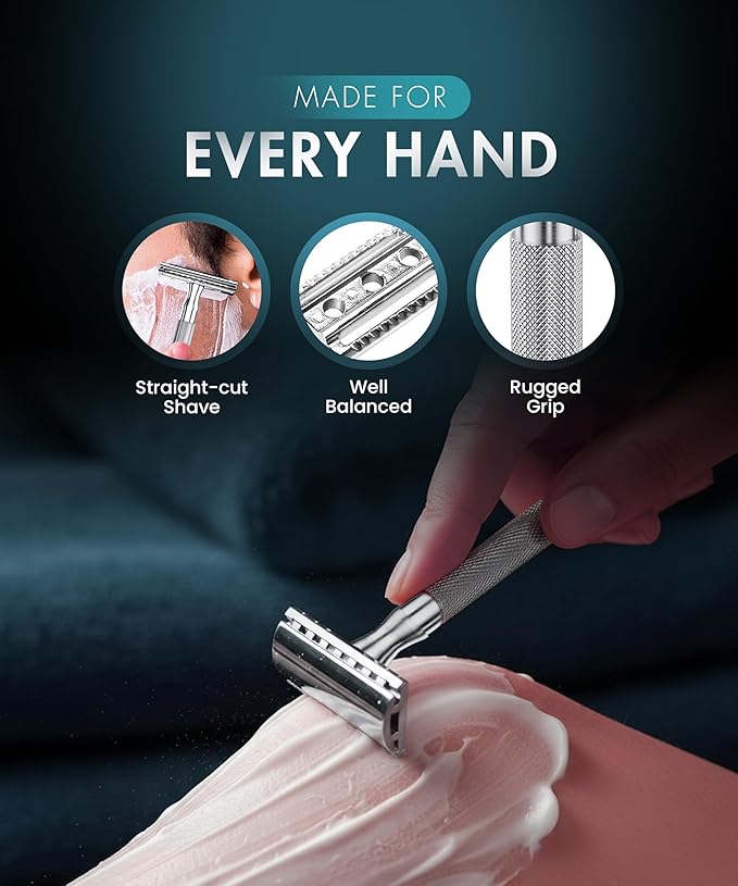 Utopia Care Double Edge Safety Razor for Men & Women with 10 Premium Stainless Steel Blade Refills, Reusable Single Blade Razor, Silver