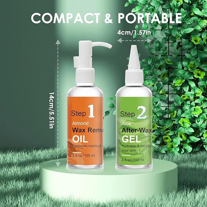 After Waxing Skin Care Kit, Almond Oil For Remove Wax Residue, Post Wax Cooling Aloe Vera Gel For Calm and Soothing Skin, 2 Bottles Hair Removal Waxing Nursing Kit for Women 3.9oz/100ml