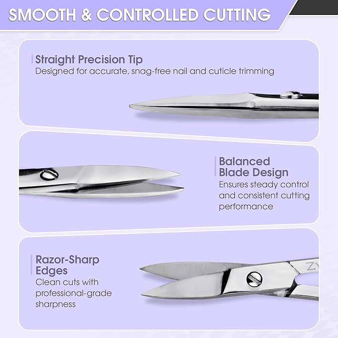 Stainless Straight Steel Nail Scissors– 3.5” Small Manicure Pedicure Scissors -Sharp Fingernail, Facial Hairs, Eyebrow, Mustache, Nose Hair & Toenail Grooming Tool