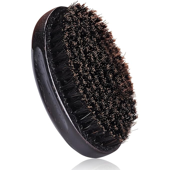 Men's Boar Bristle Beard Brush with Wooden Handle - Pocket Size for Mustache and Beard Grooming (Black)