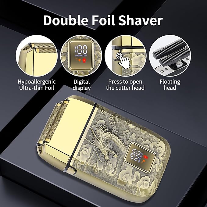 HIENA PRO Professional Foil Shaver for Men, Double Electric Foil Trimmer, Cordless Bald Head Precision Trimmer, Electric Razor, Rechargeable with USB, Gifts for Men (QLT)