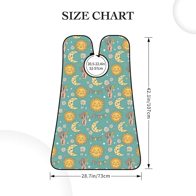 Beard Bib with 3 Suction Cups, Non-Stick Waterproof Hair Catcher Apron, Men's Shaving Essential for Grooming, Retro Tarot Card Rainbow Moon Sun Shave Bib