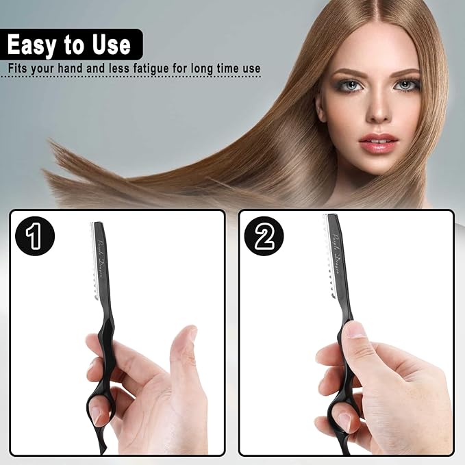 Hair Razors For Cutting Hair 7" Mental Thinning Styling Razors with 10 PCS Sharp Stainless Steel Blades Professional Hair Styling Tool for Salon and Home (Black)
