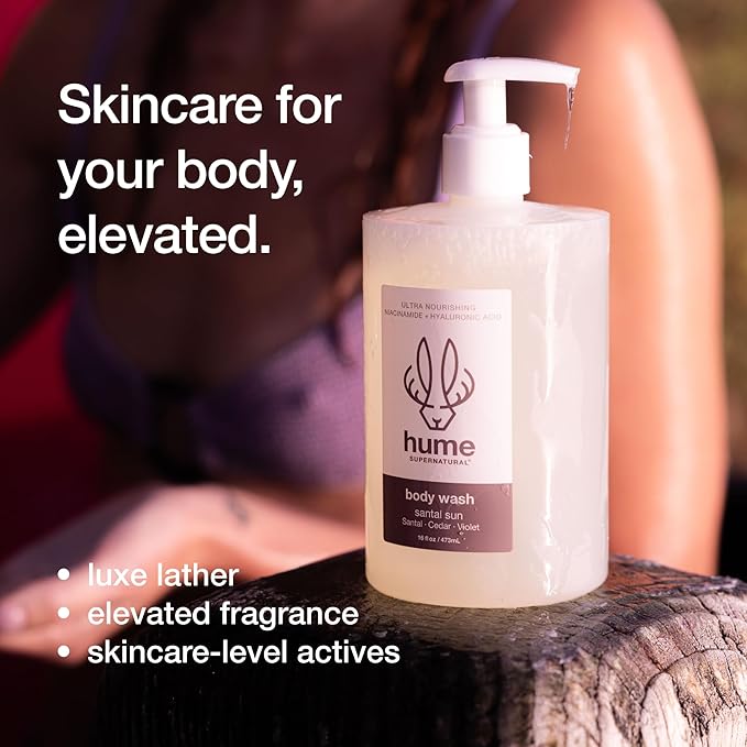 HUME SUPERNATURAL Ultra Nourishing Body Wash, Santal Sun, 16 fl. oz. - Cleanse, nourish and replenish skin with Niacinamide, Hyaluronic Acid, and Prebiotics. Free from Sulfates, Parabens, Phthalates