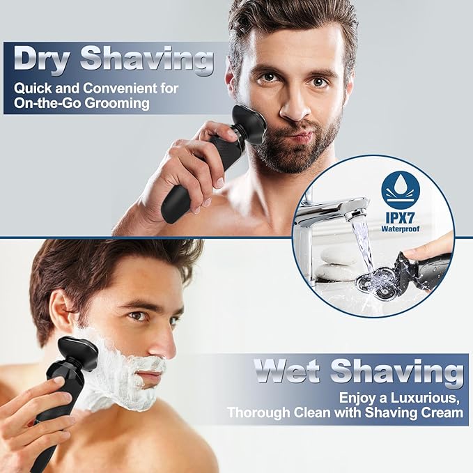 Electric Razor for Men, Men's Rotary Shavers, Waterproof, Wet and Dry Rechargeable Electric Shaver for Men's Faces with a Cordless and Floating Head,Portable Travel Razor,an Ideal Gift for Men