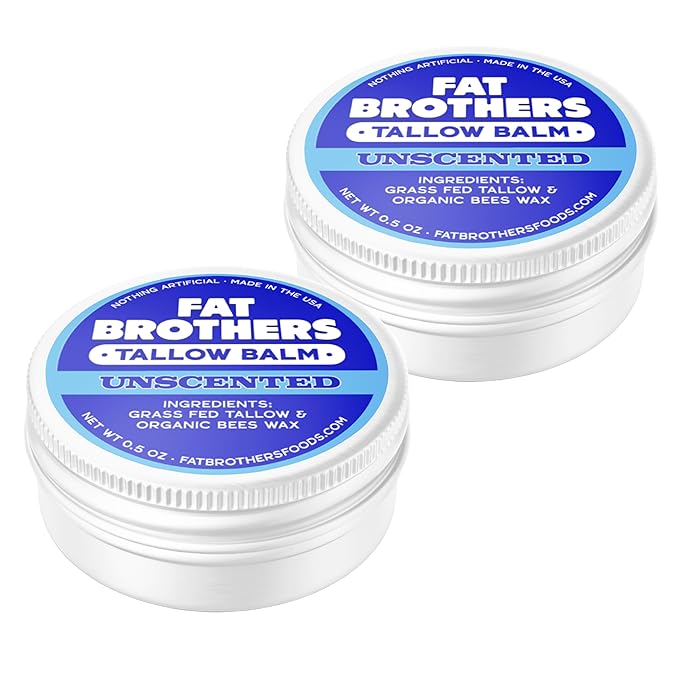 Tallow Balm – 2-Ingredient (Beef Tallow + Organic Beeswax), Unscented, .5 oz Metal Tin (3X Larger Than Standard Tubes), Pure, Petroleum-Free, Ultra-Moisturizing - 2 pack