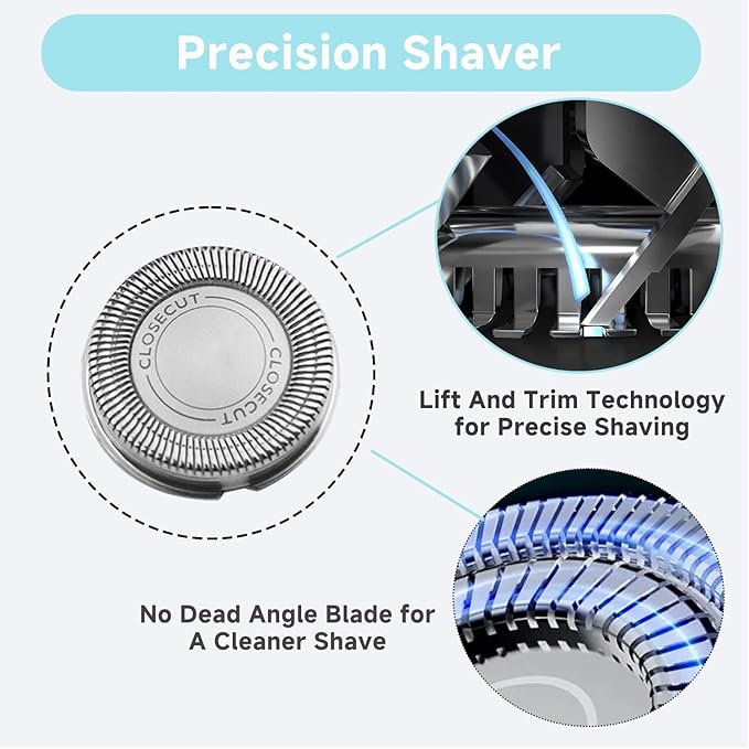 6Pcs SH30 Replacement Heads for Philips Norelco Shaver Series 1000, 2000, 3000, 4000, and 5000 Razors, Shaver Replacement Blades with High Performance, Shave Wet and Dry, with 2 Brushes