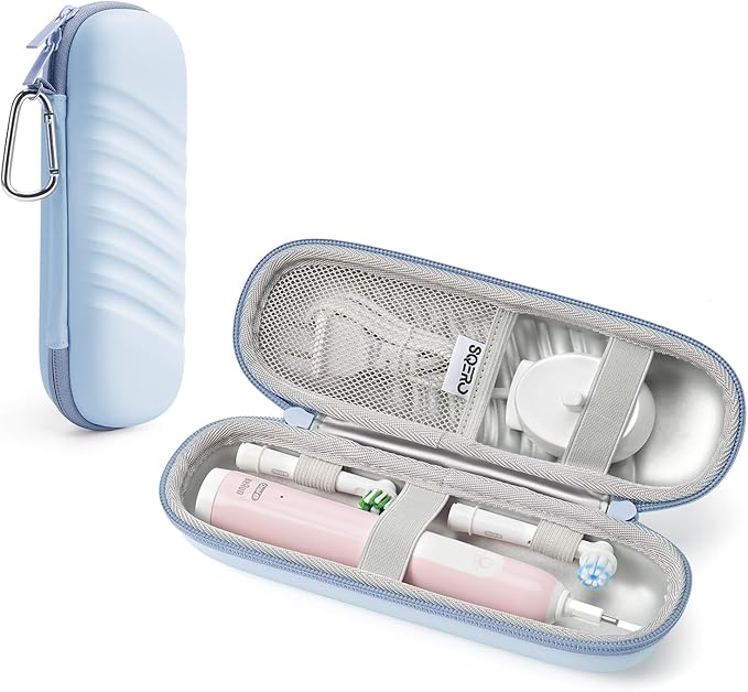 Electric Toothbrush Case for Oral-B Pro/iO/Philips Sonicare, Waterproof Traveling Toothbrush Storage Bag with Mesh Pocket Covers Protection (Blue)