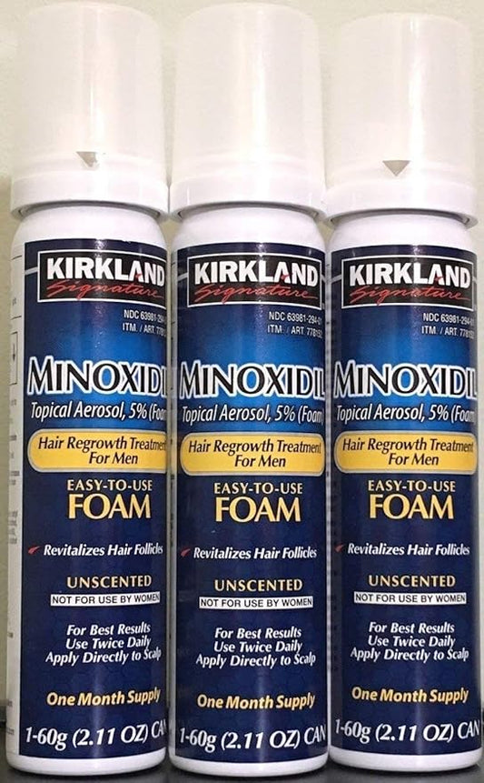 NEW - Kirkland Minoxidil for MEN Hair Growth Treatment Unscented 3 Month Supply Topical Aerosol 5% (Foam), (Compare to Men's Rogaine's Active Ingredient)