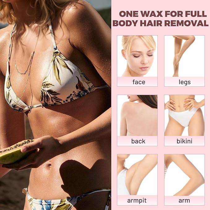 Wax Beads 2.5lb,Hard Wax Beads Suitable for Brazilian Bikini & Coarse Hair, Sensitive Skin Hard Wax for Hair Removal (Face/Body/Armpit), Refill Wax Bags for At-Home Waxing