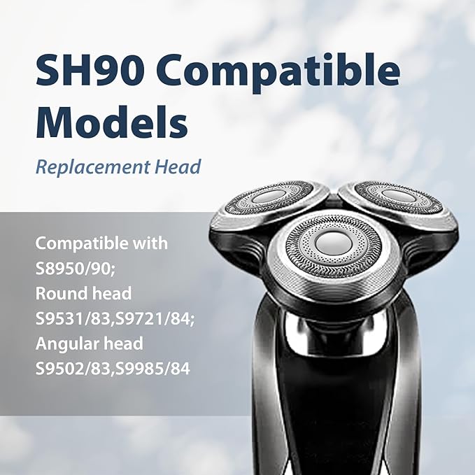 SH90 Replacement Rotary Heads Compatible with Philips Series 9000, New Version of Metal Wheel Buckle and Upgrade Double-Layer Precision Blades