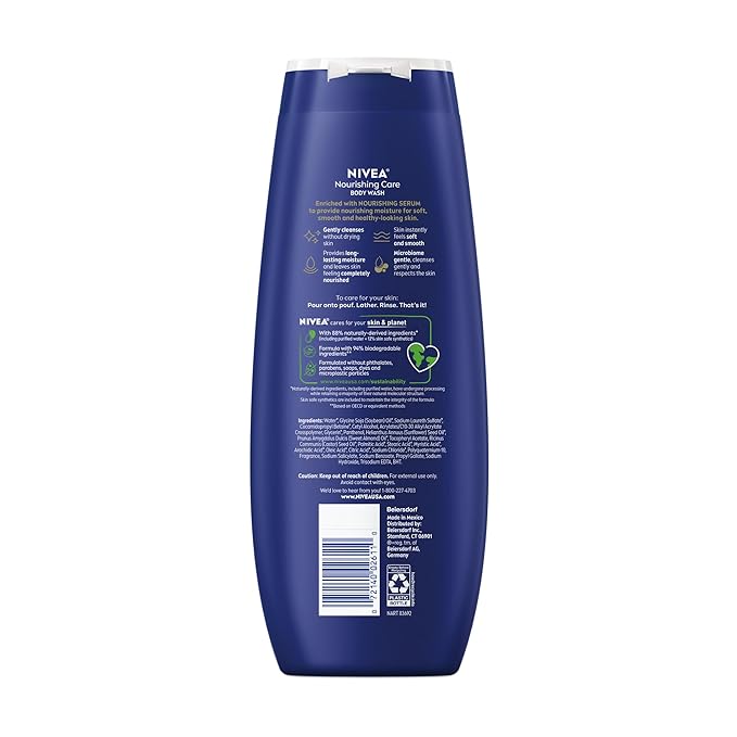NIVEA Nourishing Care Body Wash with Nourishing Serum, Moisturizing Body Wash for Women, Enriched with Provitamin B5 and Vitamin E, 20 Fl Oz Bottle, Pack of 3