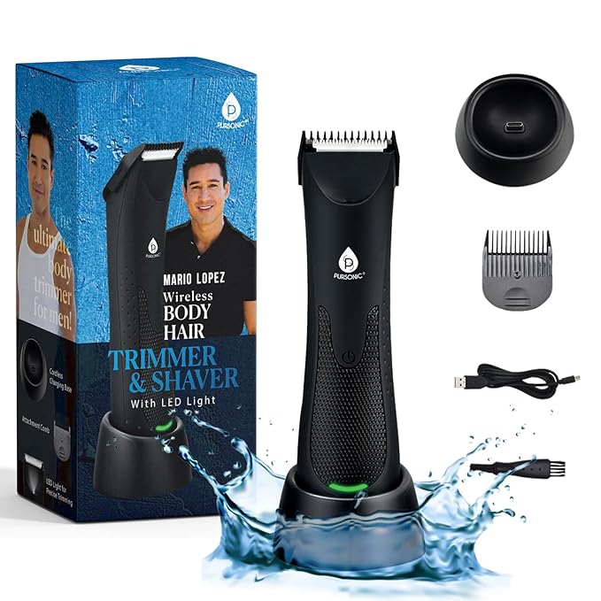 Pursonic Mario Lopez Wireless Beard Trimmer for Men, Body Hair Trimmer & Shaver with LED Light – Beard Shaver for Men MLTCA40 Precision Grooming, Black