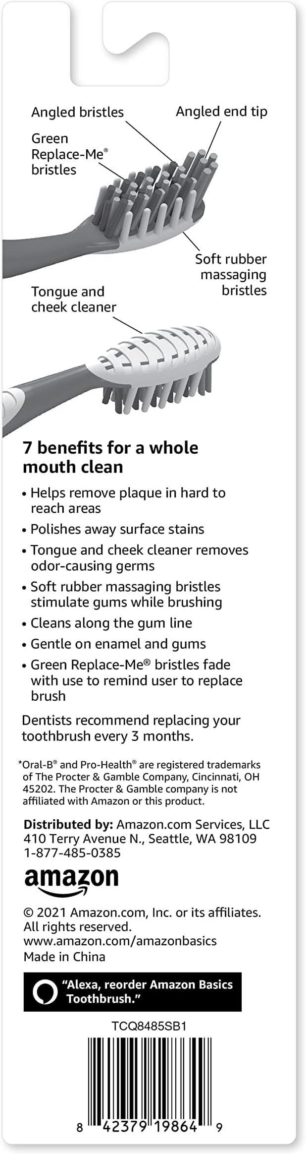 Amazon Basics MultiPro Toothbrushes with Angled Bristles, Soft, 4 Count, Pack of 1