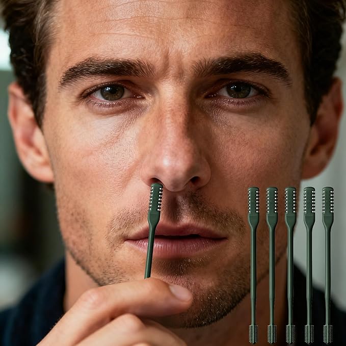 Dark Green Nasal Hair Cutter,Manual Nostril Hair Remover Tool,Nose Hair Trimmer for Womens Mens Christmas Gift Nose Trimmer for Men Cleaning Brush 360° Rotating Ear Nose Cutter for Men