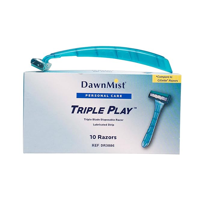 DawnMist Triple Play Personal Razor with Lubricating Strip Single Edge Triple Blade Teal 10 per Box DR3886