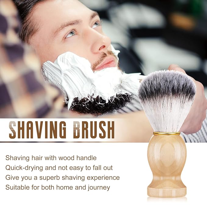 2 Pack Men Shaving Brush, Soap Synthetic Hair Tool & wet Shave Using Cream with Hard Wood Handle Synthetic Travel Paint Brush for Men Valentine Gifts Hair Salon Tool Home(Brown, Black,stylish)