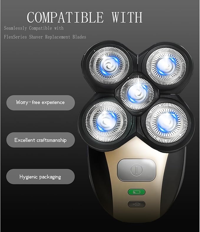 Replacement Shaver Heads Compatible with Freebird Shaver, 5 Blades Refills for Bald Men, Electric Razor Replacement Heads for Freedom Grooming with 3 Cleaning Brush