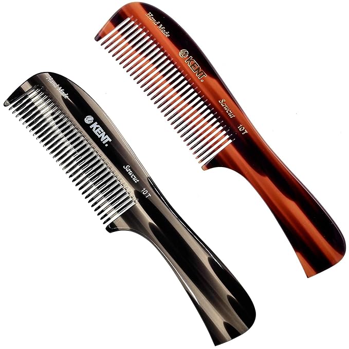 Kent 10T Graphite and Tortoise Large Detangler Comb, Handmade Wide Tooth Comb for Curly Hair, Detangling Combs For Wet and Dry Hair, Combs for Thick Hair, Saw-Cut and Hand Polished Made in England