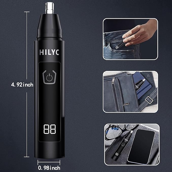Professional Nose Hair Trimmer, LED Display, USB Rechargeable, Waterproof Double-Edge Blade for Men, Women, IPX7 Rated (Flat)