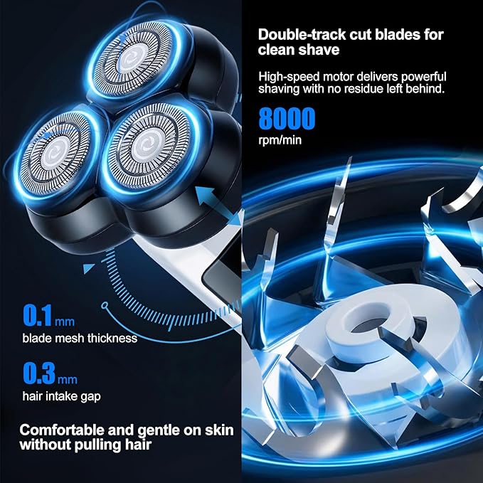 2-Pack Electric Rotary Shavers for Men 3D Floating Head Rotary Razor USB-C Rechargeable Easy Clean Magnetic Head Ideal Gift for Dad Husband Travel Razor for Men