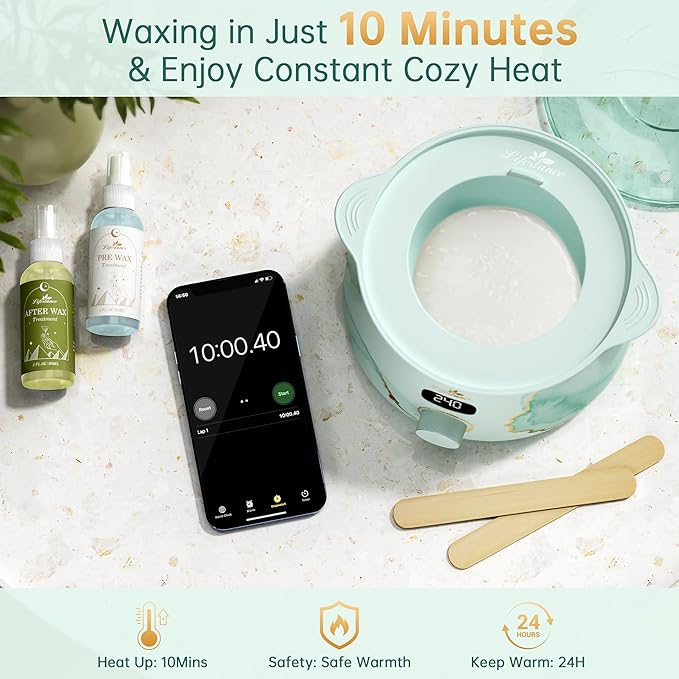 Lifestance Waxing Kit for Women & Men - L3 Serene Gold Digital Warmer, Silicone Wax Pot Liner, Hair Removal Kit with 14.1oz Hard Wax Beads & Oil Spray, Professional for Home Brazilian Bikini Face Leg