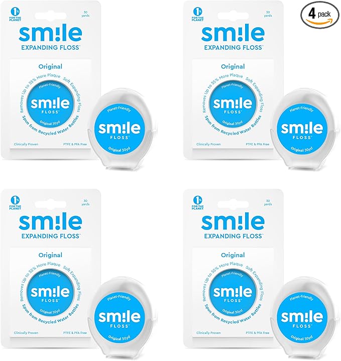 Smile Expanding Floss, Premium Woven Dental Floss with Natural Plant-Based Wax, Soft on Teeth & Gums, Original Coconut & Citrus Scent, PTFE & PFAS Free, Cruelty Free (4-Pack, 30 Yards Each)