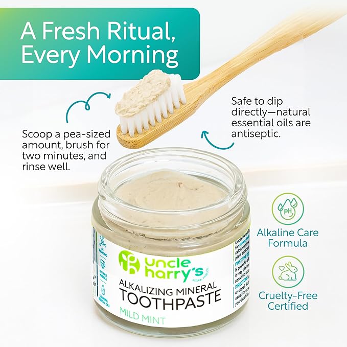 Uncle Harry's Mild Mint Remineralizing Toothpaste | Natural Whitening Freshens Breath & Promotes Enamel | Vegan Fluoride Free Toothpaste, 3 Oz (4 Pack)