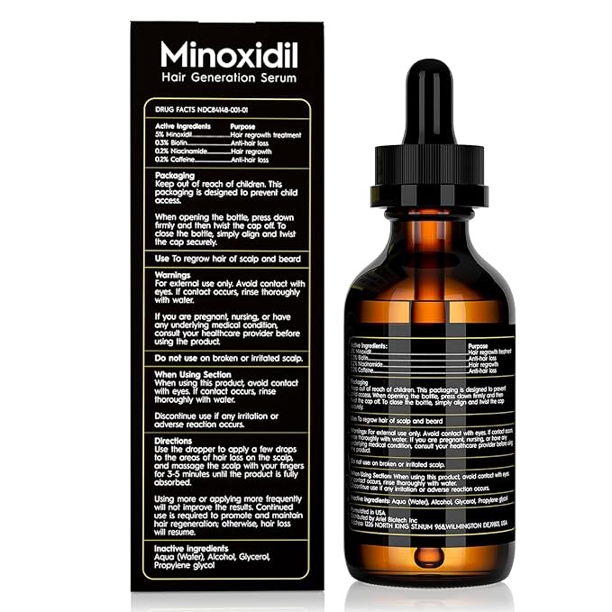 2-Pack 5% Minoxidil Hair Growth Serum for Men and Women, Hair Regrowth Treatment for Stronger, Thicker, and Longer Hair, Facial Hair Grooming and Thickening Solution