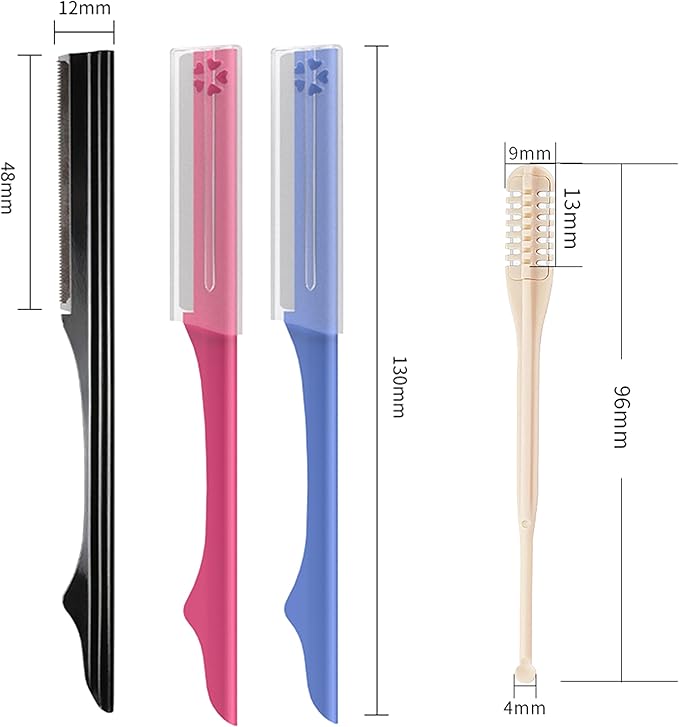 Facial Razors Kit for Women & Men - 3 Eyebrow Razors + 2 Manual Nose Hair Trimmer with Ear Spoon - Trimmer for Men, Nose Hair Remover - Travel Grooming Set for Sensitive Skin