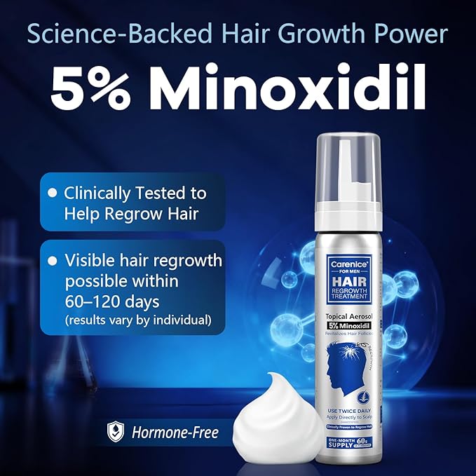5% Topical Minoxidil Foam, Aerosol Minoxidil for Men, Infused with Biotin, Hair Growth Treatment, Supports Thicker and Fuller Hair & Beard Unscented (Minoxidil Foam, 8.44oz, 4 Months Supply)