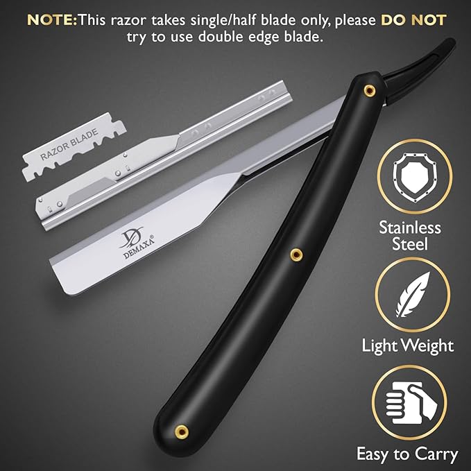Professional 20 Straight Razor Blades with DEMAXA Shavette Straight Razors for Men - Navajas para Barbero Professional Barber Razor Blade for Close Shaving with Soft Pouch - Cut Throat Razors for Men