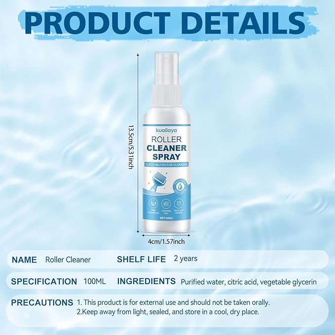 Roller Cleaner, Roller Cleaner Spray High-Efficiency Cleaning Gentle Care Multi-angle Spraying Protecting Precision Needles Extend The Lifespan of Roller Instruments, 100ml