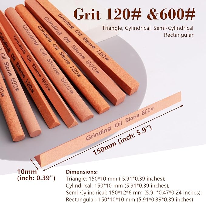 Sharpening Stone Set,8pcs 120#,600# Sanding Sticks Knife Whetstone White Corundum Oil Stone for Knife,Most Bladed&Cutting Tool (5.91x0.39 inch-Multi)