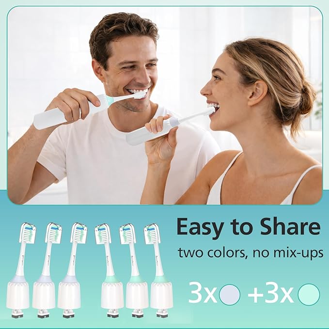 Toothbrush Heads for Philips Sonicare Replacement Heads E-Series, Essence, Xtreme, Elite, Advance and CleanCare Screw-On Electric Handles, Brush Heads for Philip Sonic Care, 6 Pack