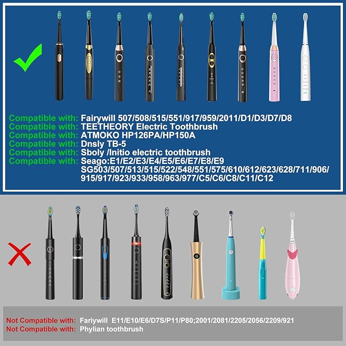 5 Pack Electric Toothbrush Replacement Heads Compatible with Fairywill FW-507/508/551/515/917/959/2011,FW-D1/D3/D7/D8,Toothbrush Replacement Heads Compatible with SEAGO 958/2316/SGKIDS-2303