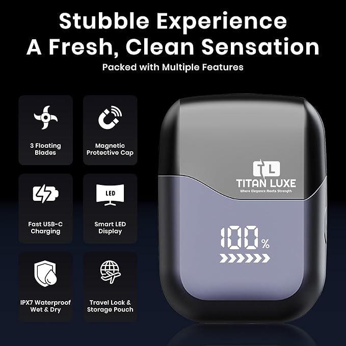 Electric Foil Shavers for Men, Mini Electric Foil Razor for Close Shaving Face with High Speed 3 Floating Blade Heads, Rechargeable IPX7 Waterproof Wet Dry Travel Locked Shaver/Led Display
