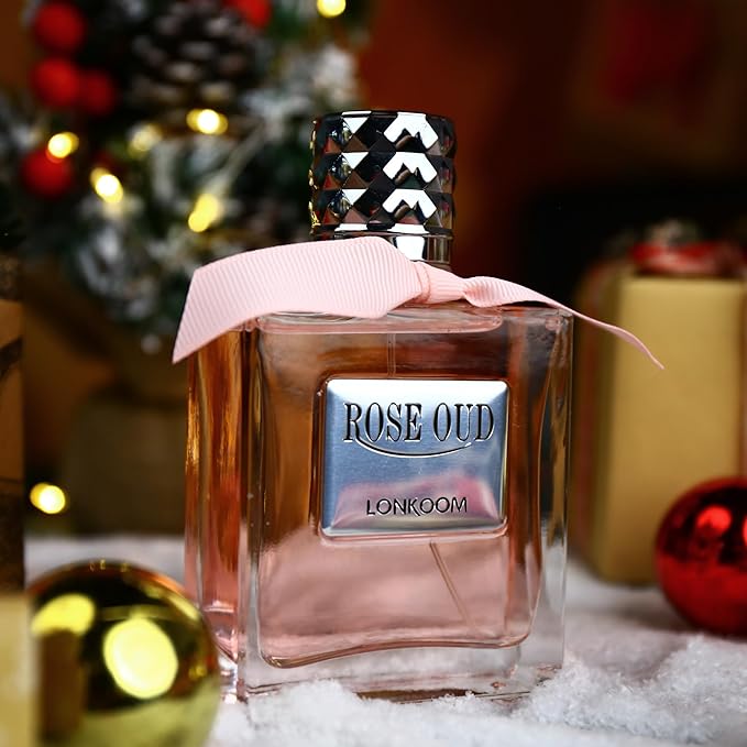 Lonkoom Rose Oud Perfume for Women, FloralFruity Eau De Parfum Spray Long-Lasting Fragrance, 3.4 Fl Oz, Notes of Red Lychee, Golden Quince, Kiwi, Jasmine, Chocolate, Musk, Orris Root, Woods