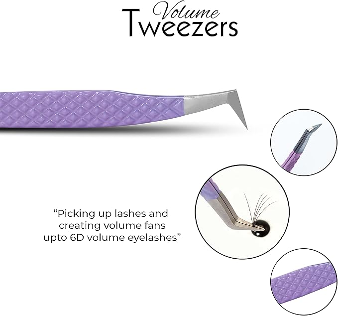 SIVOTE Lash Tweezers for Eyelash Extensions, Set of 3 - Volume, Volume Boot, Slim 90 Degree Tweezers with Fiber Tips in Pastel Colors, Ideal for Mega, Volume & Russian Lashes - Includes Leather Pouch
