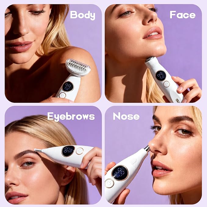 DSP 5-in-1 Electric Shaver for Women, Waterproof Painless Hair Removal Trimmer with Nose/Eyebrow/Bikini Attachments, USB Rechargeable Ladies Grooming Kit for Face Legs Arms