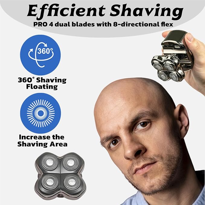 PRO 4 Head Replacement Blade Compatible with Pitbull Shaver Replacement Blade,Rotary 4 Blades Compatible with Skull Pitbull Gold/Silver/Platinum PRO,Blades Fit for Butterfly Kiss Head Shavers,1Pack.