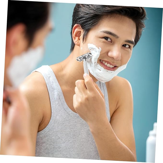 Manual Safety Razor Long Handle Double Edge Shaver for Men Retro Design with Comfortable Grip Easy to Clean and Detachable Blade for Close Shaving and Beard Grooming