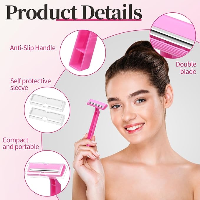 30 Count Women's Disposable Razors, Twin Blade Shaving Razor Pink Stainless Steel Women's Disposable Razors for Men Women Camping Traveling Home