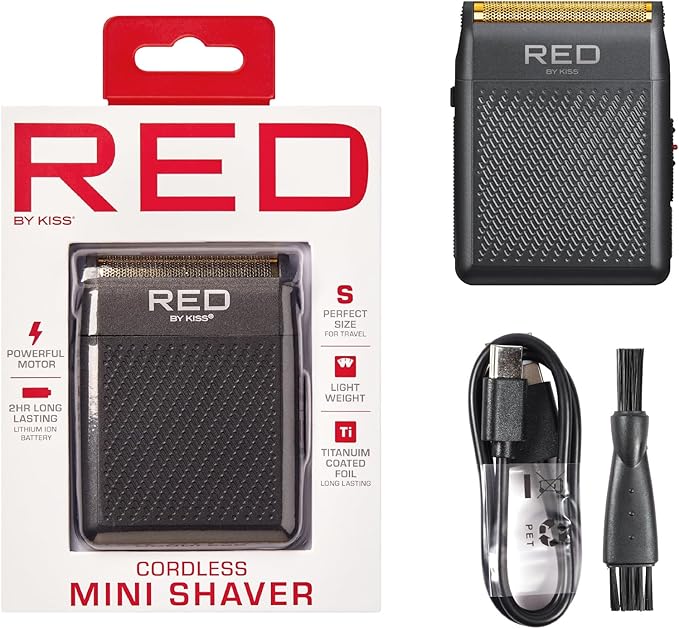 RED by Kiss Cordless Mini Shaver for Men, Compact High-Precision, Quick USB-C Charging, Non-Slip Grip, Long-Lasting Battery, Travel-Friendly Design, Powerful Motor for Efficient Shaving (Black)