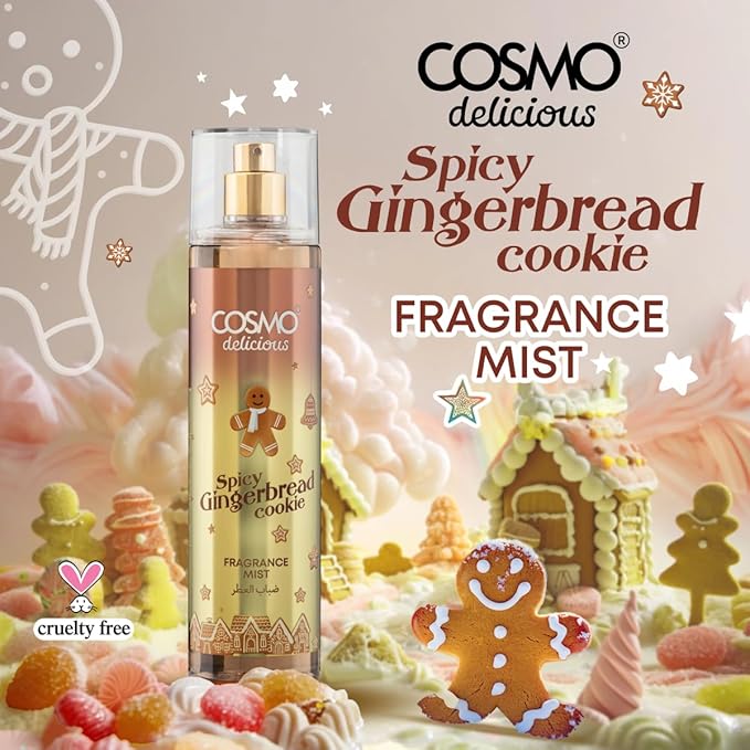 Cosmo Delicious Spicy Gingerbread Cookie Fragrance Mist 150ml, Warm Cinnamon Perfumes, Nutmeg & Vanilla Scent, Festive Body Spray, Perfect For Everyday Wear, Long Lasting Perfume For Women & Men