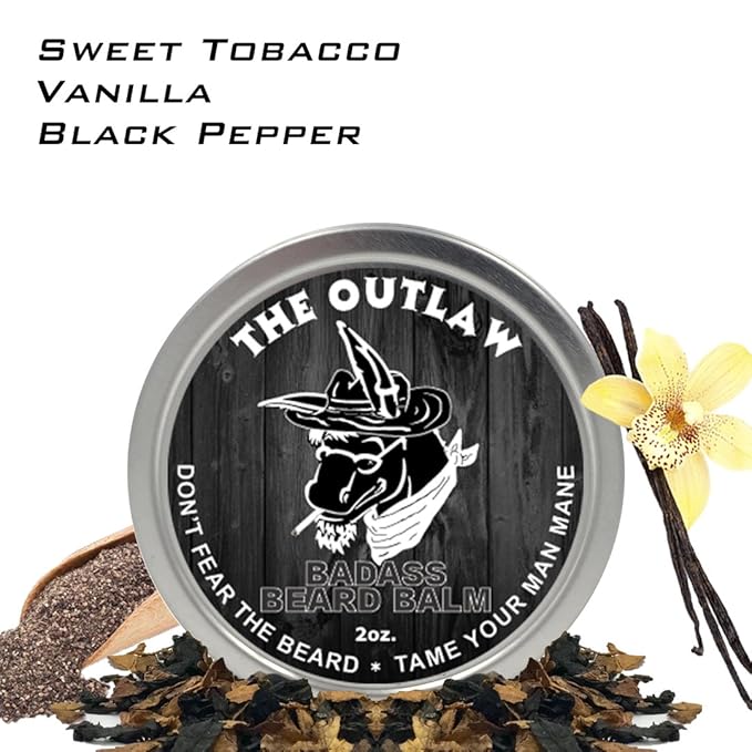 Badass Beard Care Beard Balm For Men - The Outlaw Scent, 2 oz - All Natural Ingredients, Soften Hair, Hydrate Skin to Get Rid of Itch and Dandruff, Promote Healthy Growth