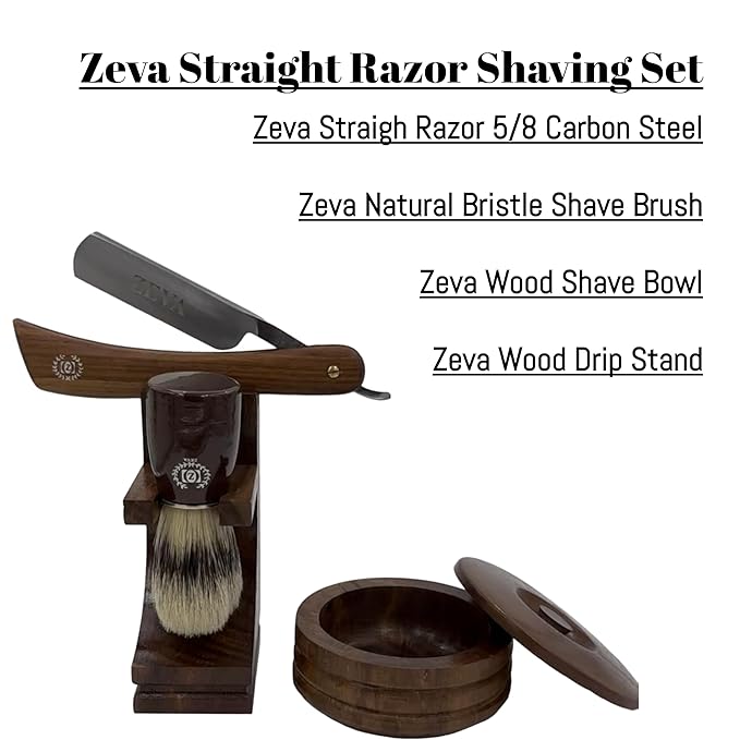 Shaving kit for Men Gift set Wood Straight Razor Shave Ready Wooden Shave Stand Wood Bowl Cow Leather Strop for Honning Razor Rich Lather Soap Christmas gift for him