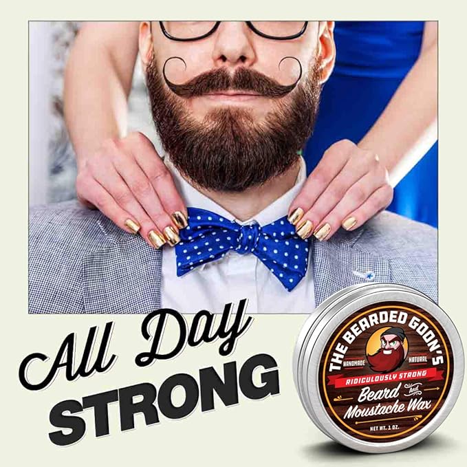 Ridiculously Strong Mustache and Beard Wax (2 Tins) - 100% Natural, All-Day Styling Control with Ultra-Strong Hold, 1 oz. each…