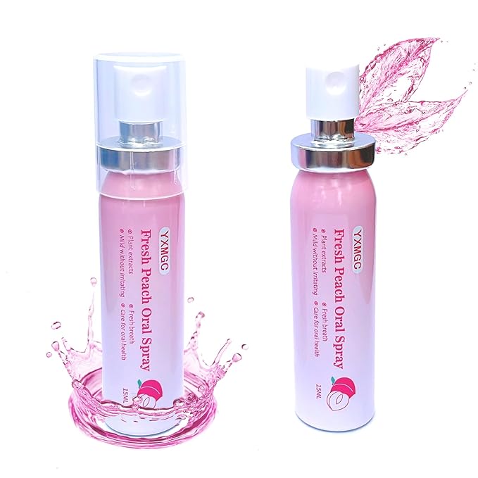 Peach Mint Fresh Breath Oral Spray - Alcohol-Free, 0.5 fl.oz Portable Breath Freshener with 5000 Mesh Micro-Mist for Kids & Adults (Pack of 2)